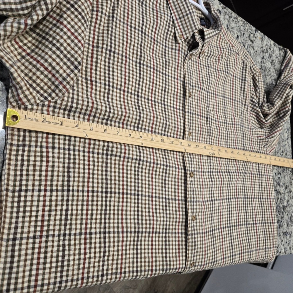 Roundtree & Yorke Button Down Mens 2XT Brown Plaid Excellent Long Sleeve Cotton - Picture 4 of 8